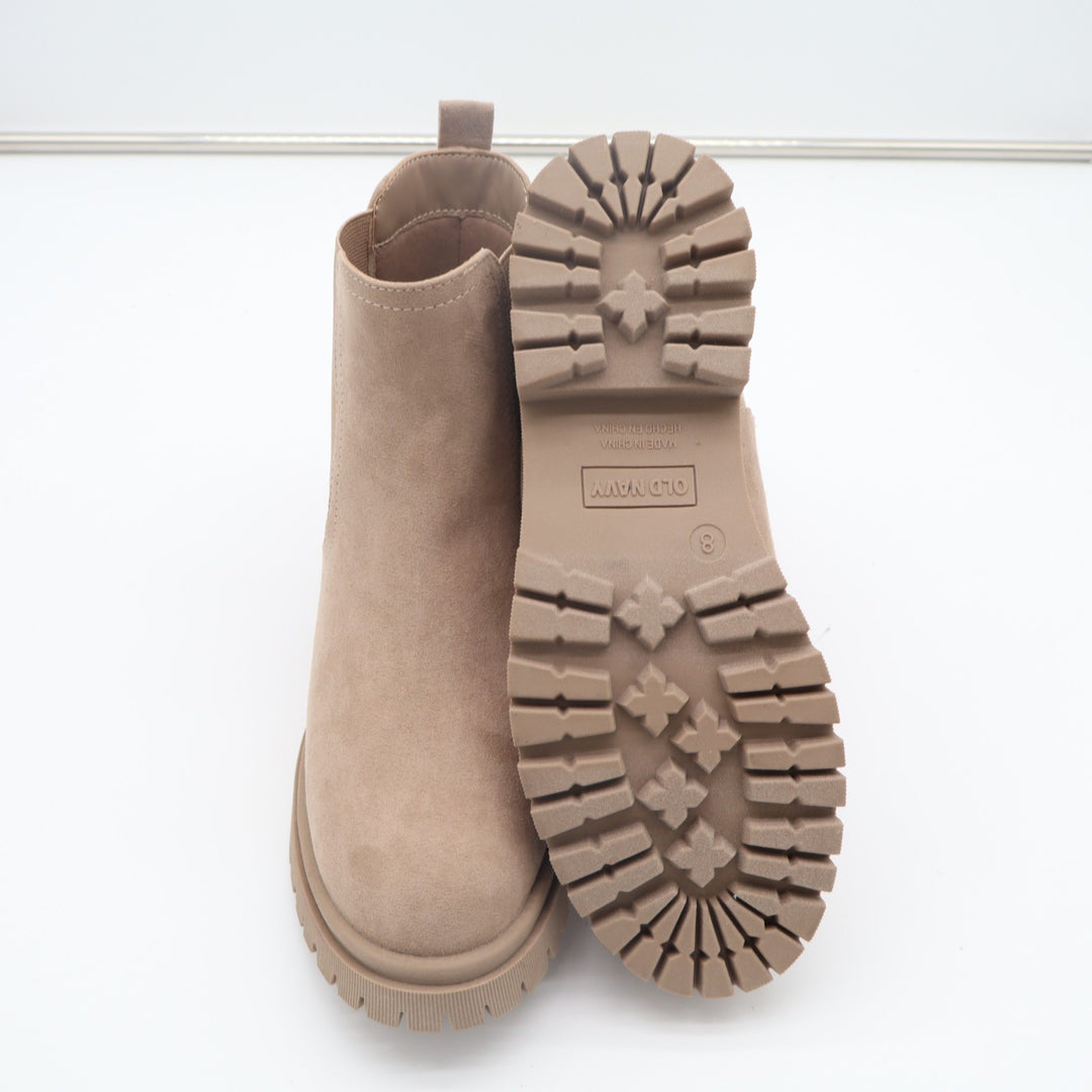 Old Navy Chunky Chelsea Women's US 8 Light Taupe Suede Lug Sole Ankle Shoes