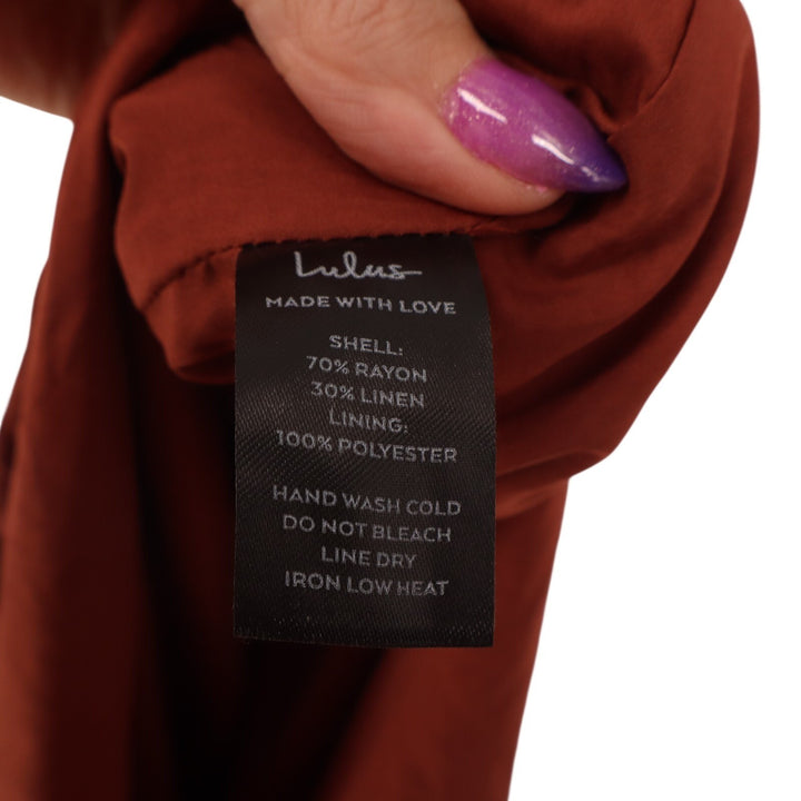Lulus Calessia Maxi Dress Womens Small Rust Brown Linen Halter Neck Side Zip