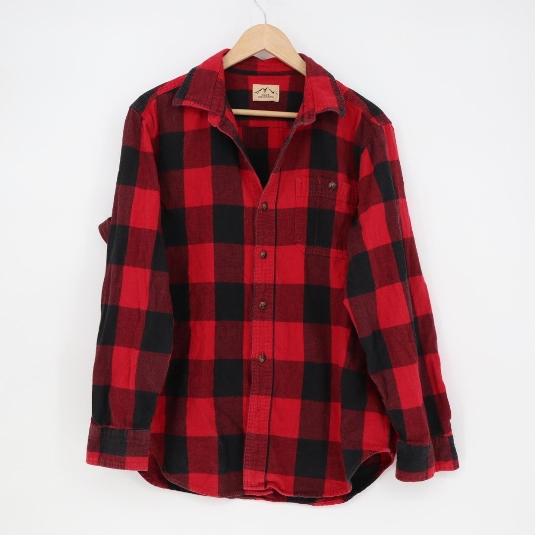 Blue Mountain Flannel Shirt Mens Red Check Long Sleeve Spread Collar Button Up