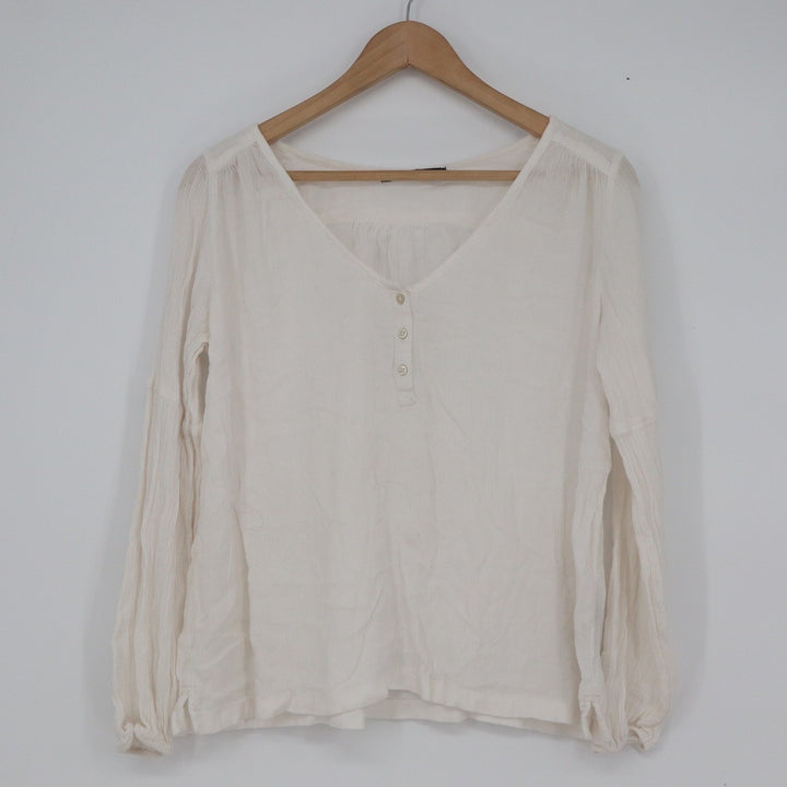 Abercrombie & Fitch White Gauze Henley Long Sleeve Top V-Neck Size M