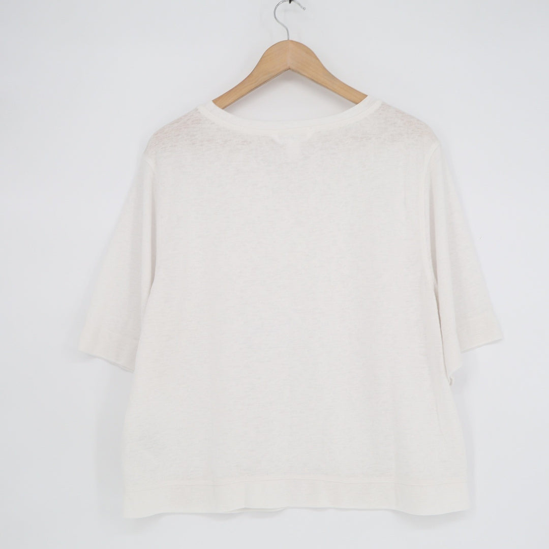 Athleta Womens White Tencel Modal Blend Elbow Sleeve Boxy Crew Neck Top Large