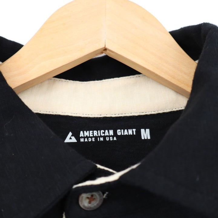 American Giant Long Sleeve Black Cotton Polo Shirt Mens Size M Made in USA