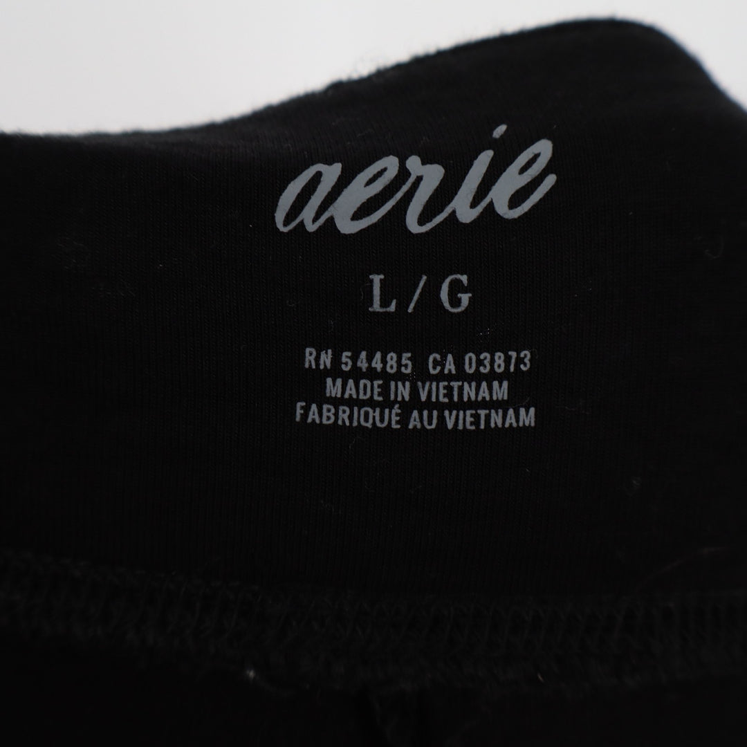 Aerie Palazzo Pants Womens Large Black Stretch High Waisted Flared Leg Pull On