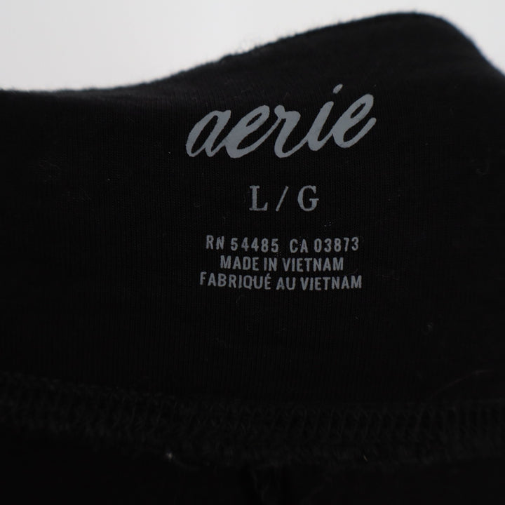 Aerie Palazzo Pants Womens Large Black Stretch High Waisted Flared Leg Pull On