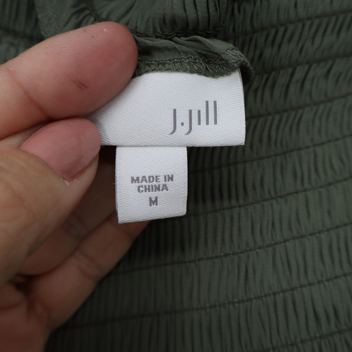 J. Jill Olive Green Smocked Waist Midi Skirt Womens Size Medium Relaxed Fit Boho