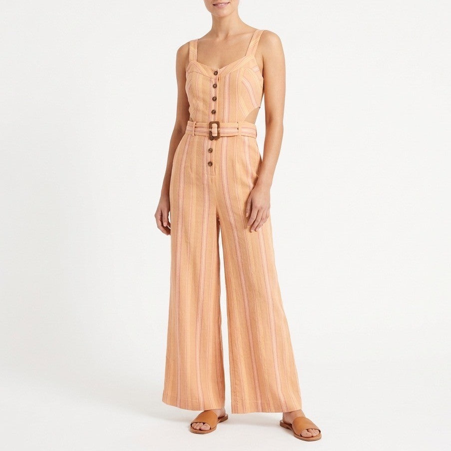 Anthropologie Arlene Jumpsuit Womens 0 Multi Striped Belt Waist Adjustable Strap