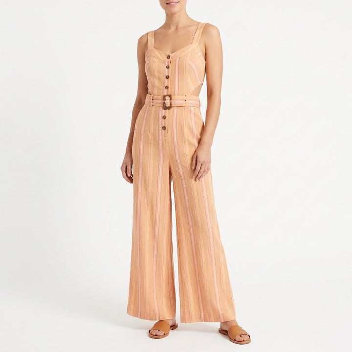 Anthropologie Arlene Jumpsuit Womens 0 Multi Striped Belt Waist Adjustable Strap