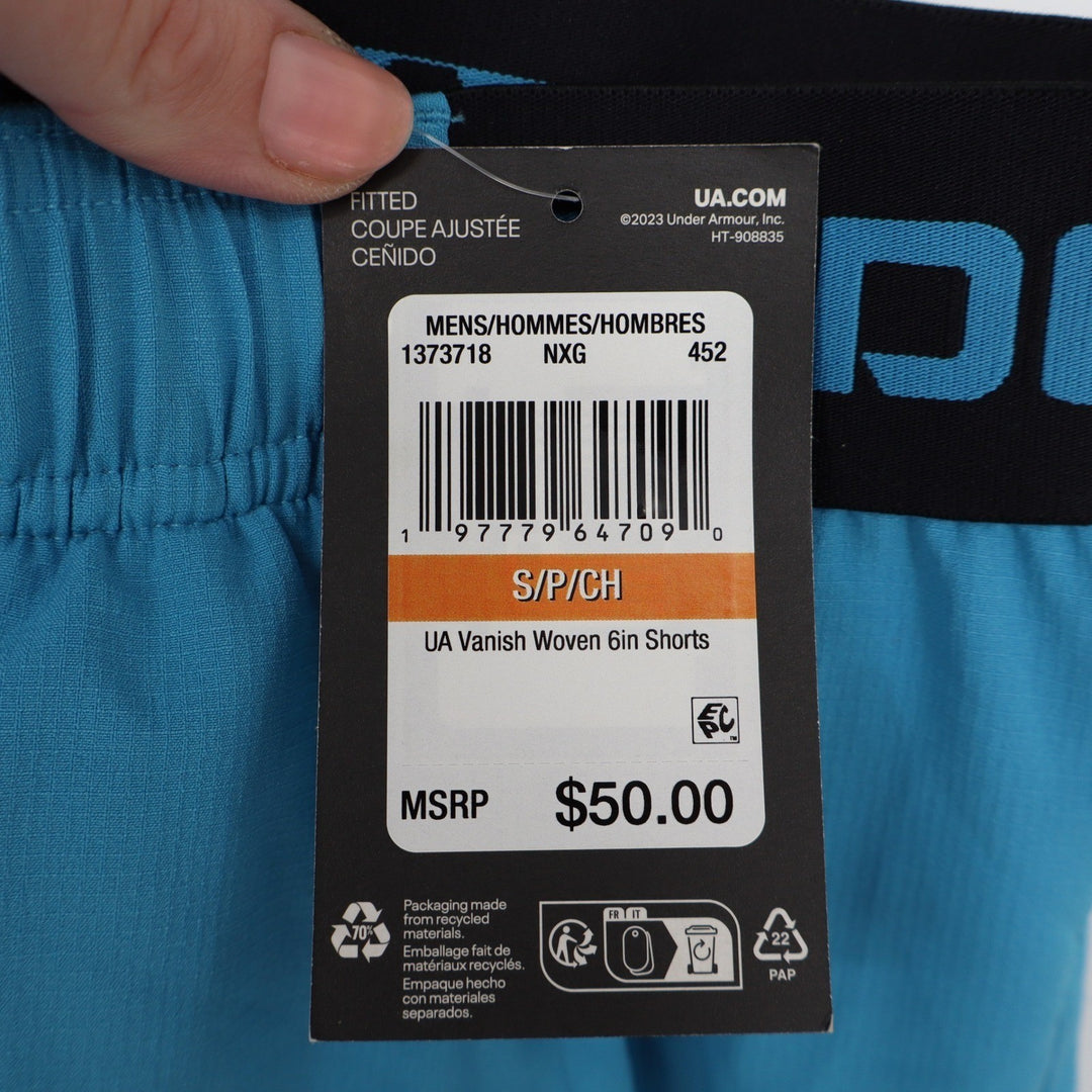 Under Armour Mens Vanish Woven 6in Shorts Blue Black Small NWT Snag