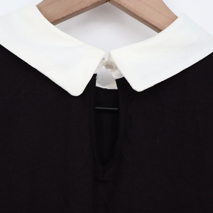 Misia Blouse Womens PM Black White Stretch Contrast Collar Casual Short Sleeve
