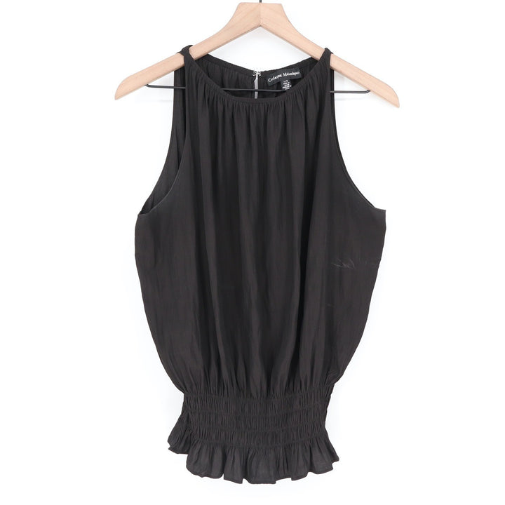Catherine Malandrino Womens Black Smocked Waist Ruffle Hem Sleeveless Blouse L