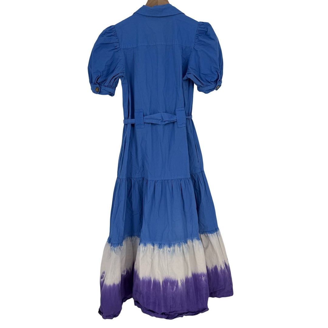 Derek Lam Collective Blue Tie Dye Tiered Shirt Dress Midi Size 40