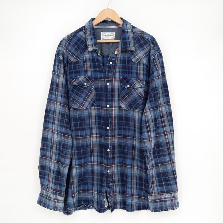 Flag & Anthem Flannel Western Shirt Mens 2XL Multi Plaid Pearl Snap Button Up