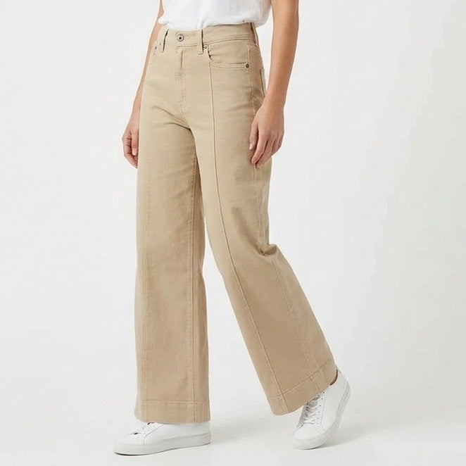 American Eagle Outfitters Jeans Womens 8 Beige Denim Pintuck Detail Wide Leg