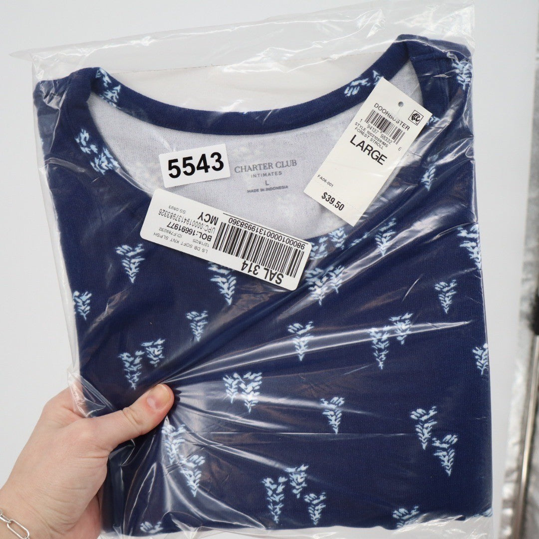 Charter Club Intimates Navy Blue Forest Stroll Pine Tree Sleep Shirt Large NEW