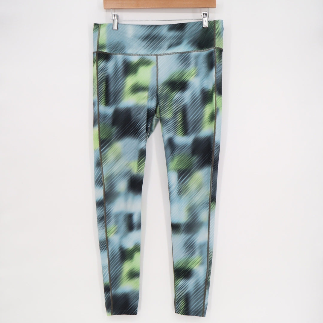 Athleta Womens Abstract Blurred Print Performance Leggings Teal Green Black L