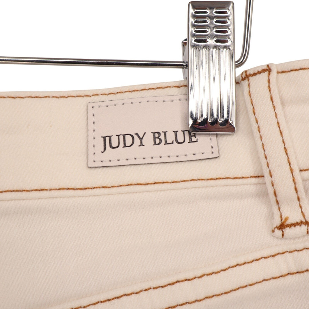Judy Blue Los Angeles Shorts Womens M White Denim Rainbow Stitching Frayed Hem