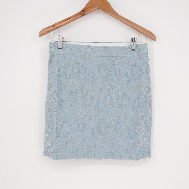 Naked Wardrobe Light Blue Floral Lace Mini Skirt Womens Medium