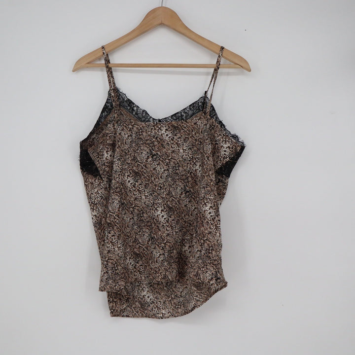 Violette Snakeskin Print Lace Trim Camisole Tank Top Brown Black Large
