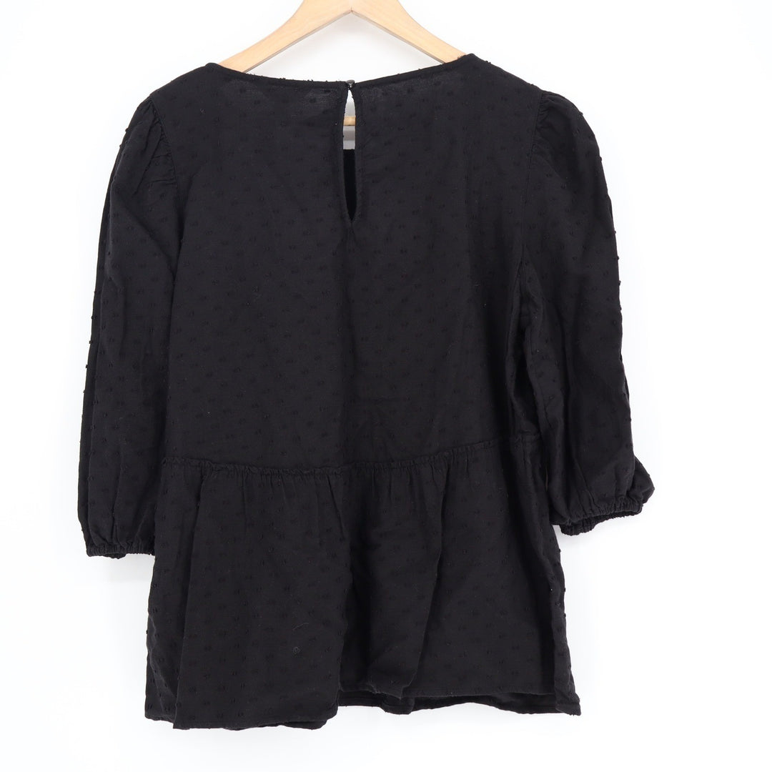 Time and Tru Womens Black Swiss Dot Peplum Top 3/4 Puff Sleeve Size M 8-10 NEW