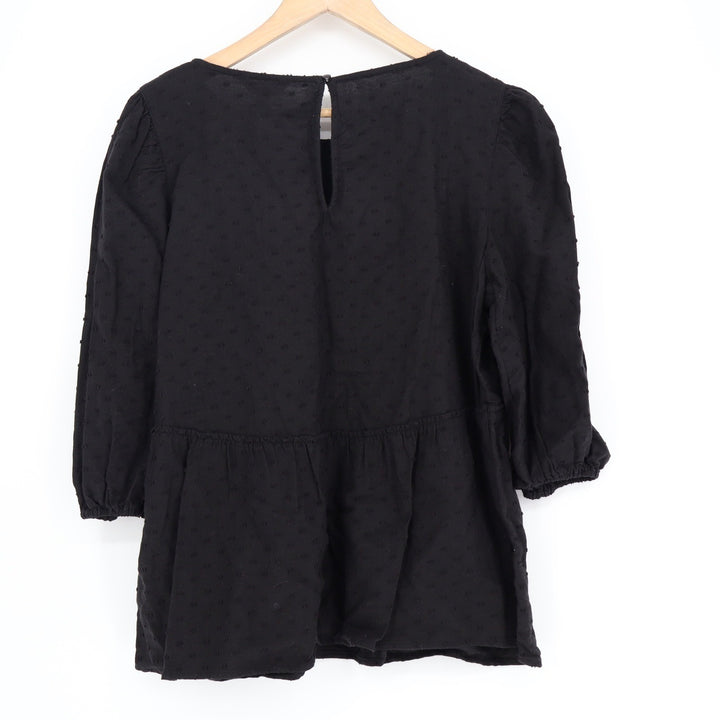 Time and Tru Womens Black Swiss Dot Peplum Top 3/4 Puff Sleeve Size M 8-10 NEW