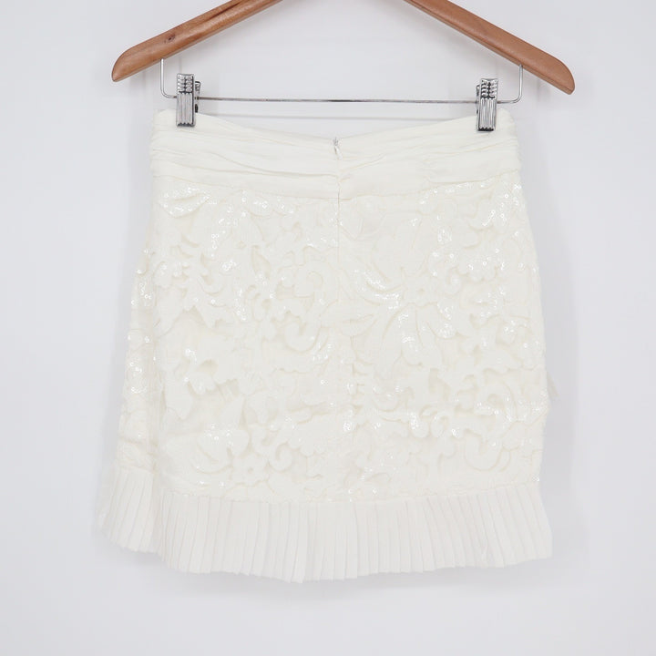 Naked Wardrobe The Statement White Sequin Floral Lace Pleated Mini Skirt M
