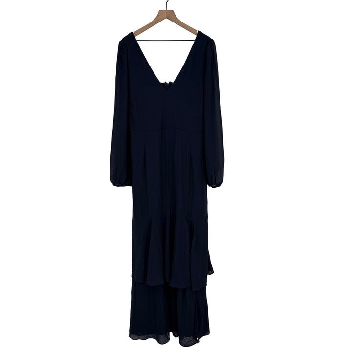 Lulus Tier Elegance Navy Long Sleeve Tiered Maxi Dress Size 2X