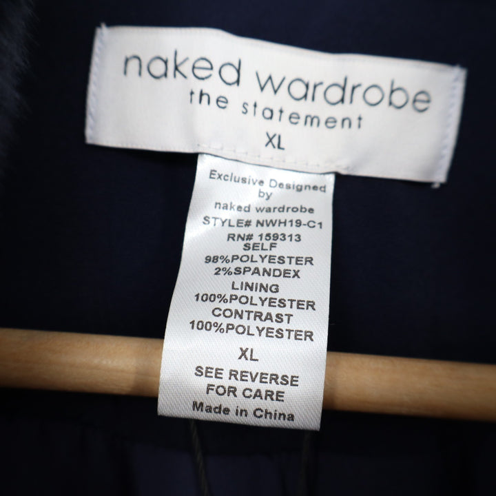 Naked Wardrobe The Statement Trench Coat Womens XL Navy Belted Waist Stretch