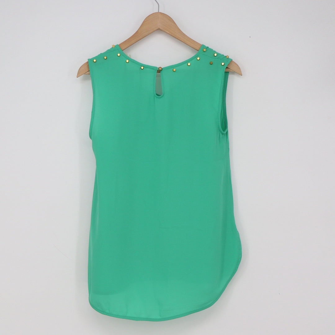 Blu Pepper Top Womens S Green Gold Studded V-Neck Sleeveless Excellent
