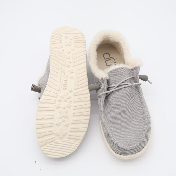 Hey Dude Wendy Women's US 8 Gray Corduroy Faux Fur Moc Toe Slip On Comfort Shoes