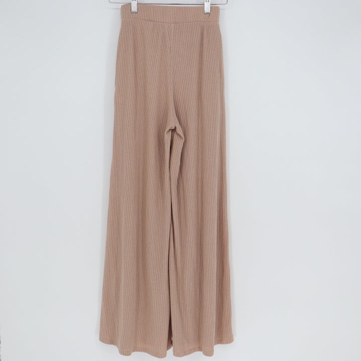 By Together Ribbed Wide Leg Palazzo Pants Mauve Pink High Waist Small