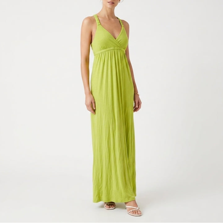 Lime Green Rayon Blend V-Neck Racerback Maxi Dress Small