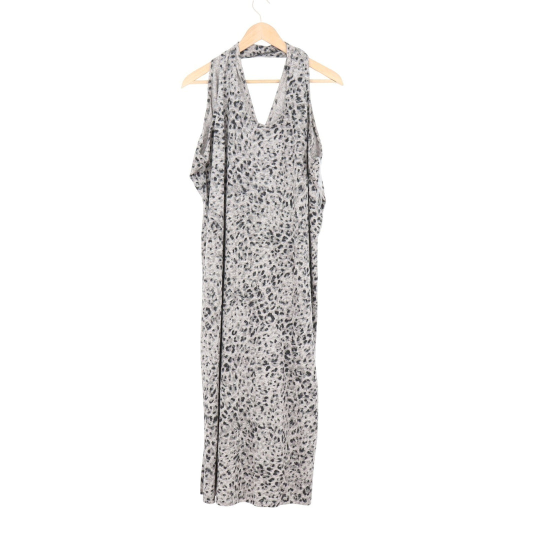 Old Navy Womens XL Grey Leopard Print Linen Blend Halter Maxi Dress