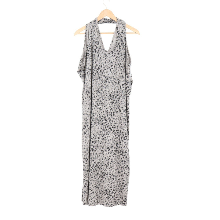 Old Navy Womens XL Grey Leopard Print Linen Blend Halter Maxi Dress