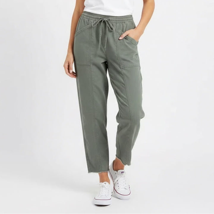 Universal Thread Pants Womens Small Olive Green Cotton Raw Hem Drawstring Waist