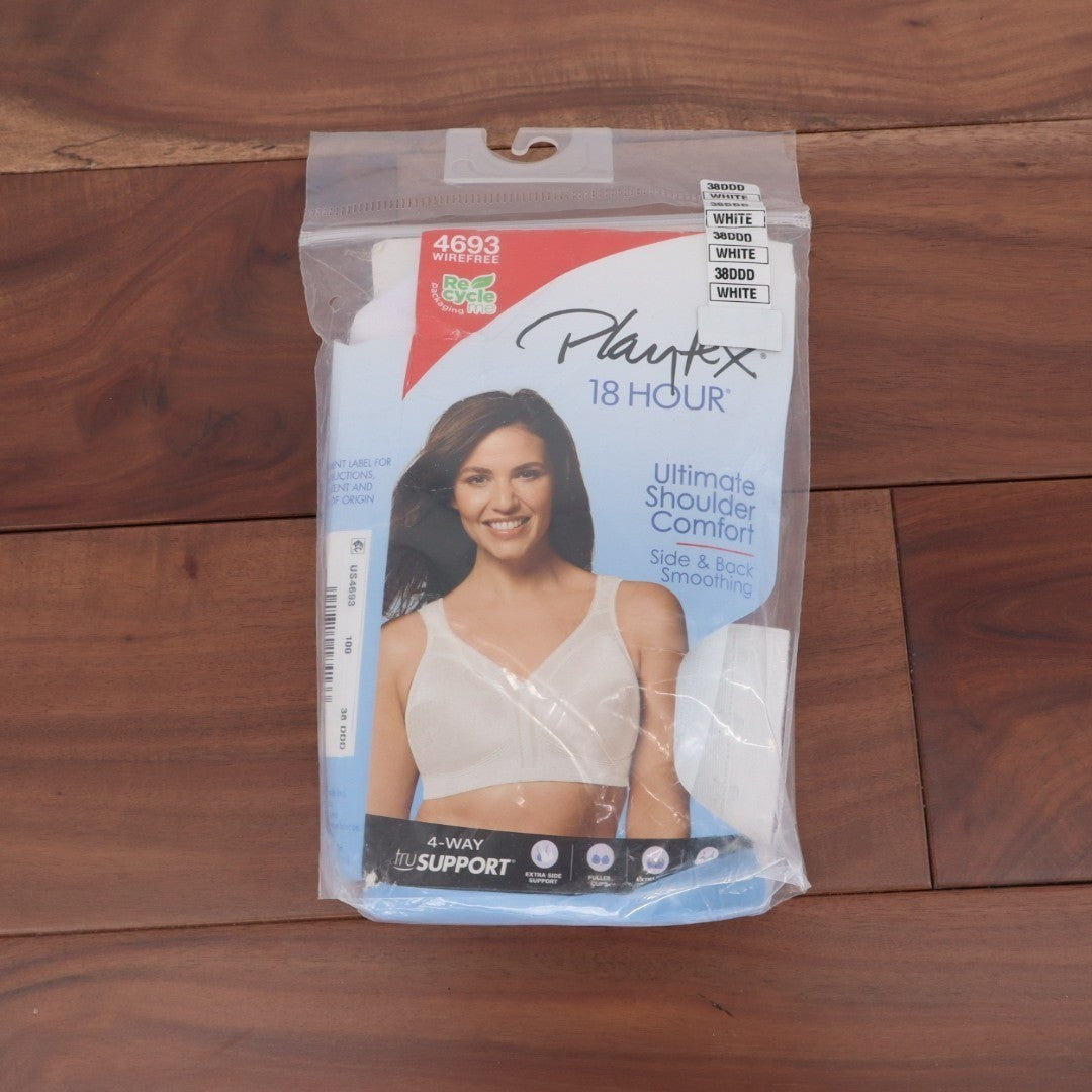 Playtex 18 Hour Ultimate Bra Women 38DDD White Stretch Shoulder Comfort Wireless