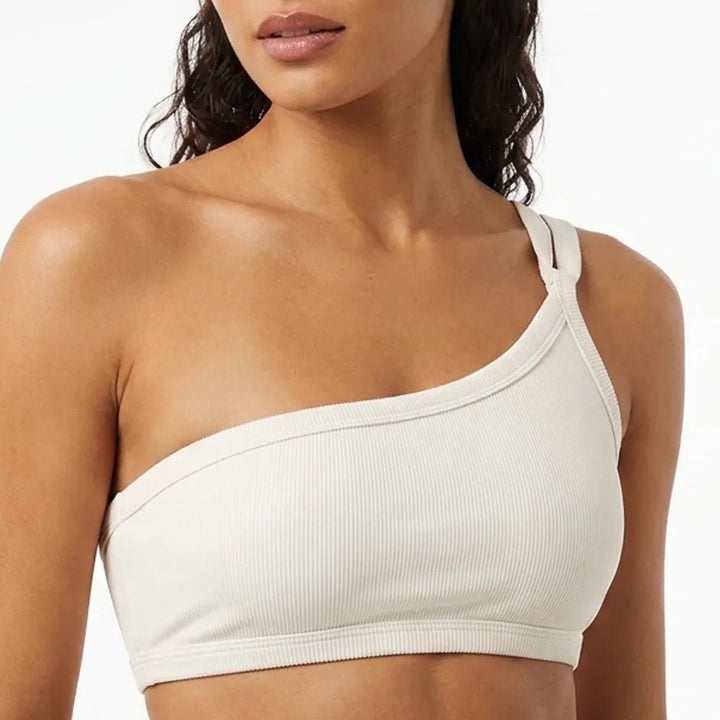 Aerie White Ribbed One Shoulder Bandeau Bikini Top Size Medium