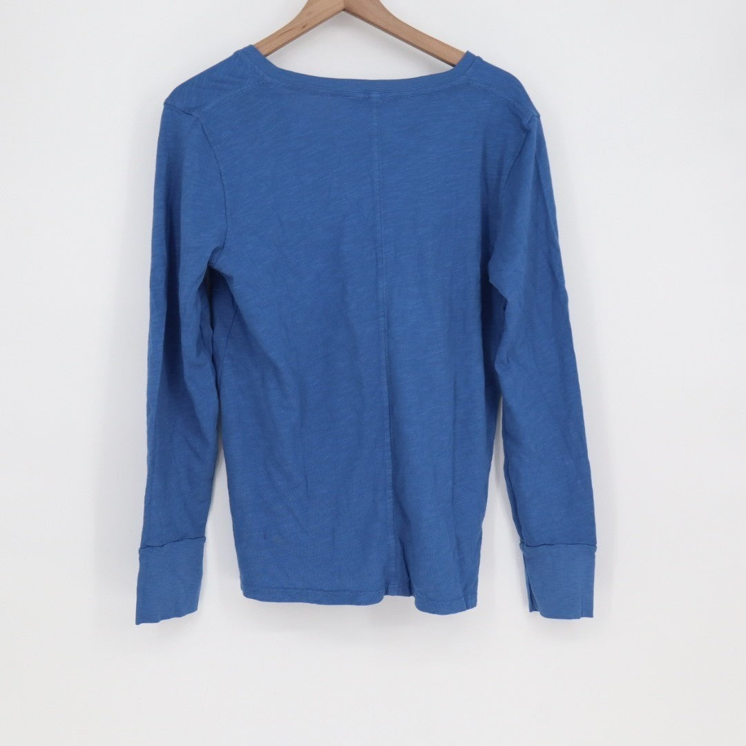 American Giant Premium Slub T-Shirt Womens Large Blue Cotton Long Sleeve V-Neck