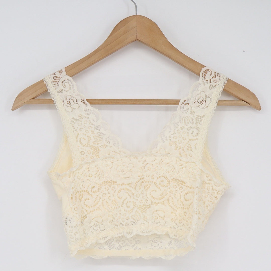 Altar'd State Intimates Cream Floral Lace Bralette V-Neck Crop Top S/M