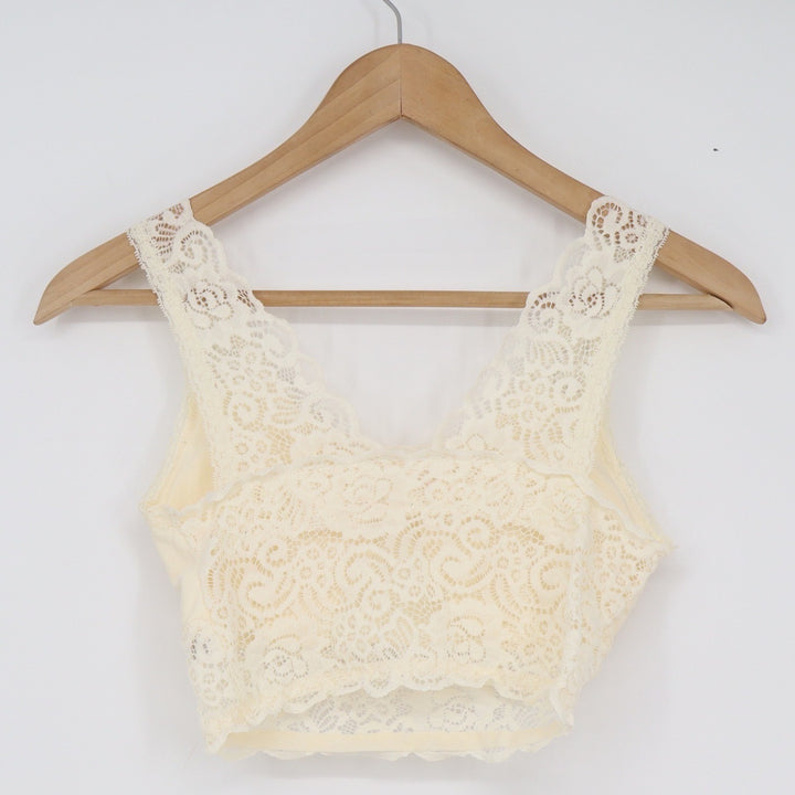 Altar'd State Intimates Cream Floral Lace Bralette V-Neck Crop Top S/M