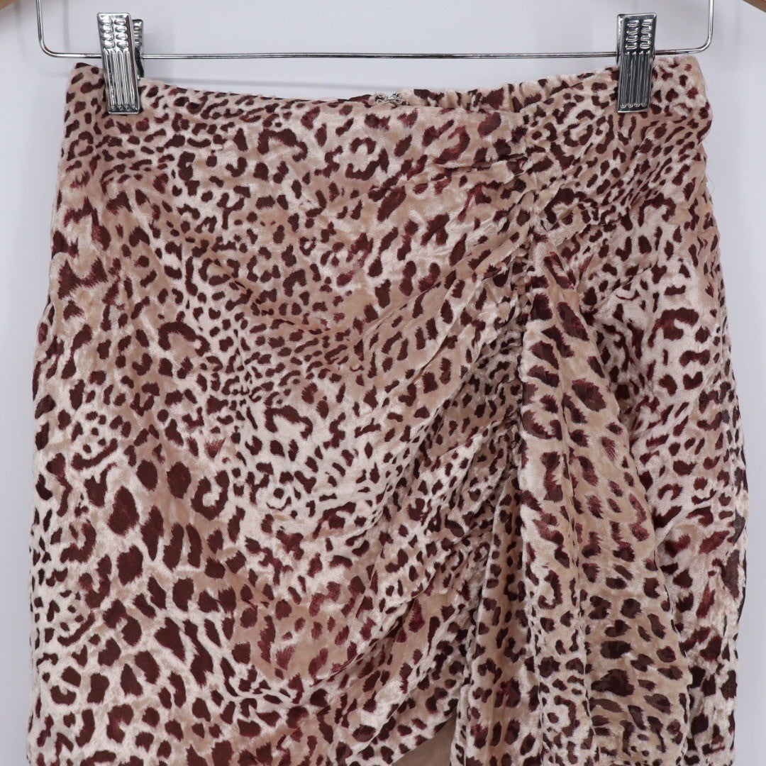 Naked Wardrobe Leopard Print Asymmetrical Mini Skirt NWSP20-SK5 Brown Medium