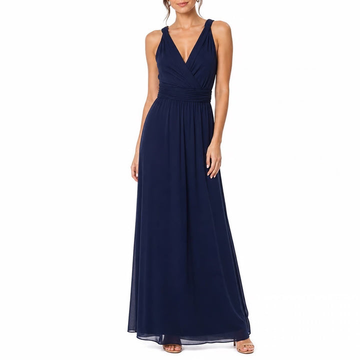 Davids Bridal Navy Blue Halter Twist Front Chiffon Maxi Dress Gown Size 8
