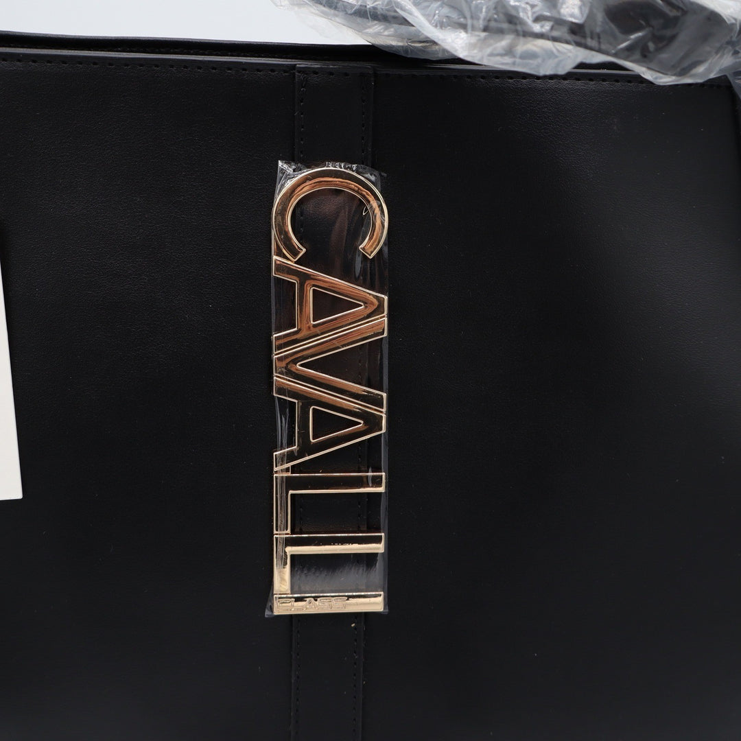 Cavalli Class Sandra Shopper Black Onyx Gold Logo Tote Bag