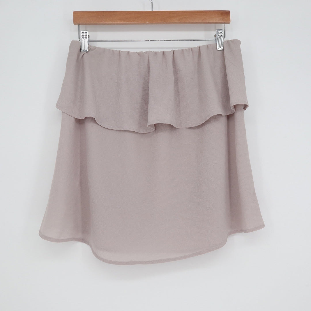 Grey Off the Shoulder Ruffle Flounce Top Medium Taupe Minimalist Blouse