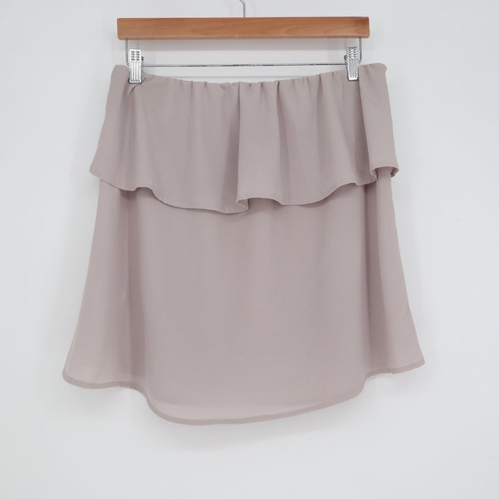 Grey Off the Shoulder Ruffle Flounce Top Medium Taupe Minimalist Blouse