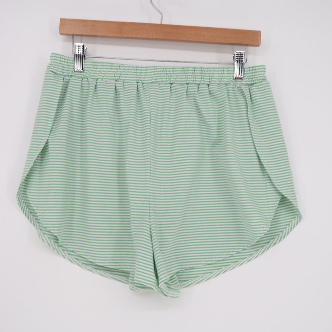 Green White Striped Pajama Set XL Crop Top Dolphin Shorts Loungewear 2PC Set