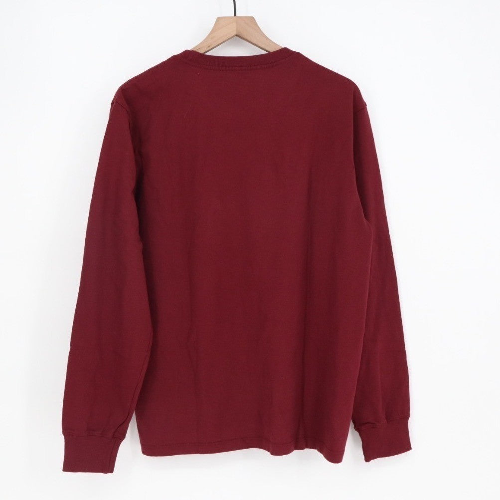 American Giant T-Shirt Mens M Burgundy Ribbed Long Sleeve Front Pocket Crew Neck