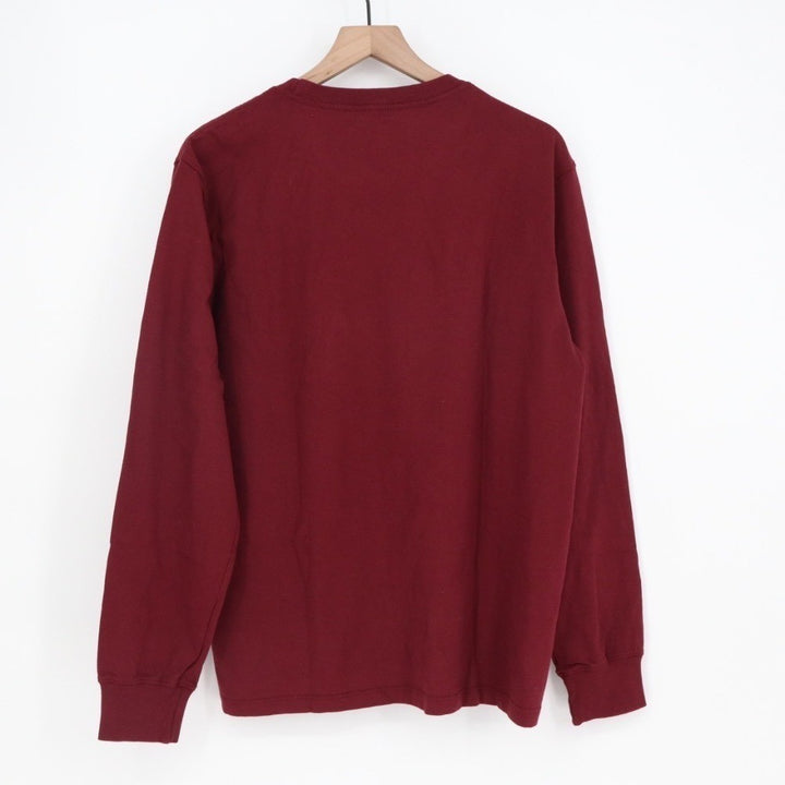 American Giant T-Shirt Mens M Burgundy Ribbed Long Sleeve Front Pocket Crew Neck