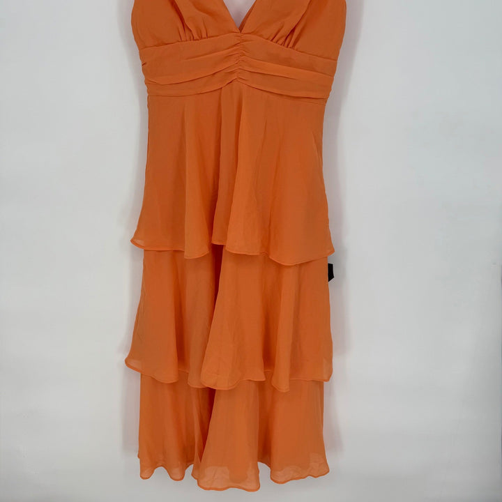 Lulus Celebration Time Light Orange Sleeveless Tiered Midi Dress Size M