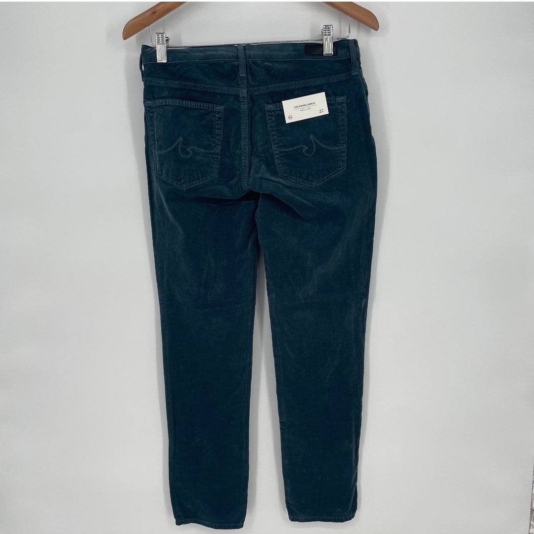 AG Adriano Goldschmied The Prima Ankle Cigarette Corduroy Pants Teal Size 27