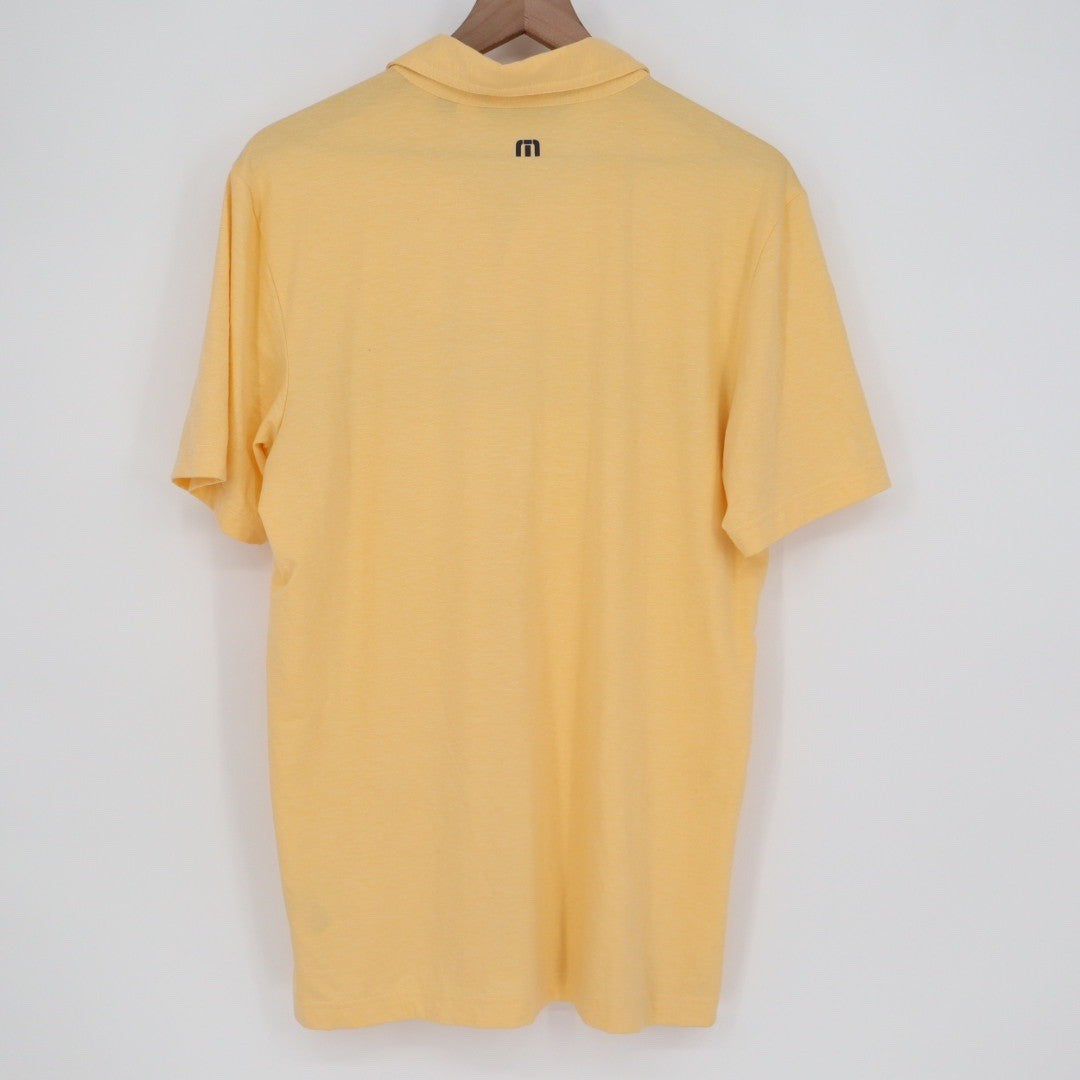 Travis Mathew Yellow Striped Polo Shirt Mens Medium Golf Casual Short Sleeve